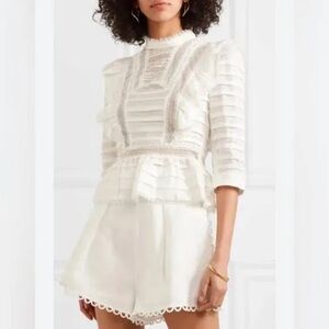 Zimmermann Allia Pintuck High Neck Top in Ivory
